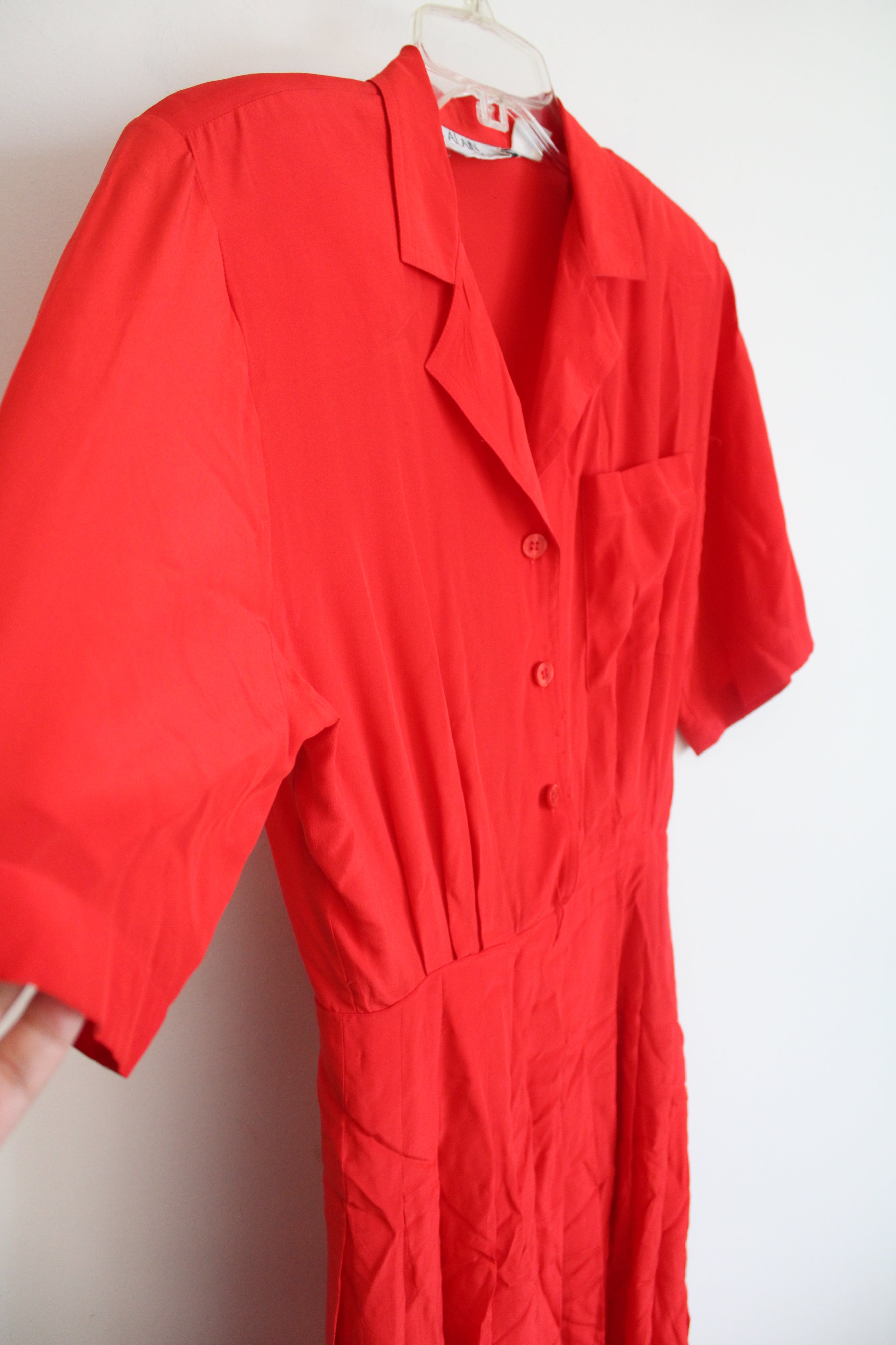 Alain Scott Vintage Red Pleated Silk Midi Dress | 6