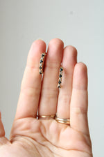Sterling Silver Gold Tint Black Onyx & Clear Stone Hoop Earrings