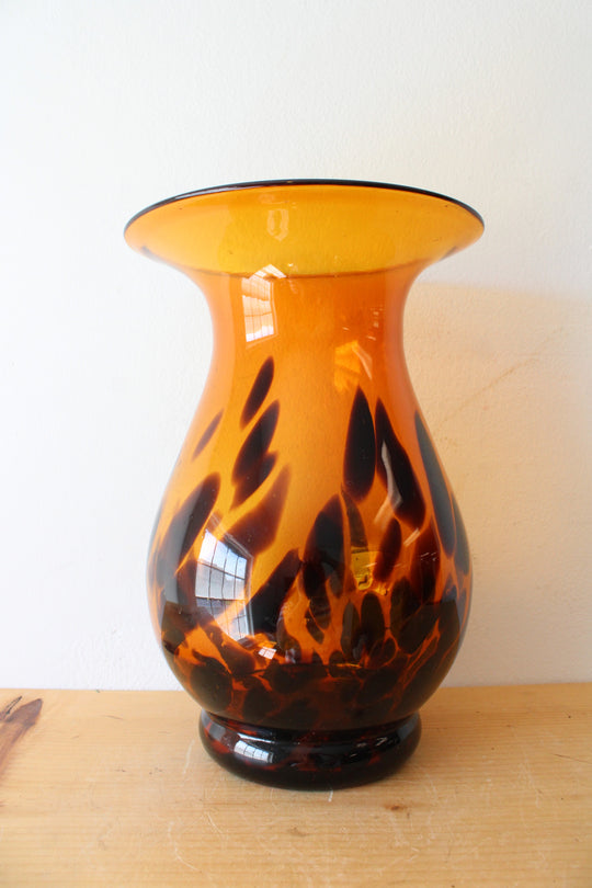 Amber Black Tortoise Shell Murano Glass Large Vase
