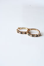 Sterling Silver Gold Tint Black Onyx & Clear Stone Hoop Earrings