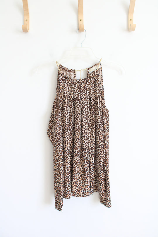 MICHAEL Michael Kors Brown Leopard Print Cold Shoulder Long Sleeved Top | M