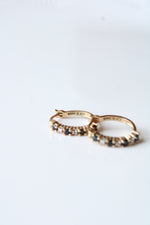 Sterling Silver Gold Tint Black Onyx & Clear Stone Hoop Earrings