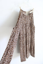 MICHAEL Michael Kors Brown Leopard Print Cold Shoulder Long Sleeved Top | M