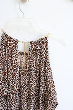 MICHAEL Michael Kors Brown Leopard Print Cold Shoulder Long Sleeved Top | M