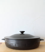 Longaberger Flameware Pottery Braiser Black Ebony Lidded Serving Dish