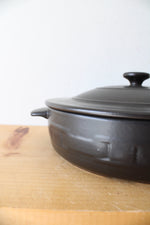 Longaberger Flameware Pottery Braiser Black Ebony Lidded Serving Dish