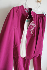 Haband Sara Morgan Embroidered Floral Magenta Jacket Tank & Pants Set | L Petite