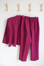 Haband Sara Morgan Embroidered Floral Magenta Jacket Tank & Pants Set | L Petite