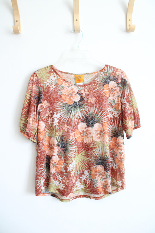 Ruby Rd. Orange & Green Tropical Print Top | MED Petite
