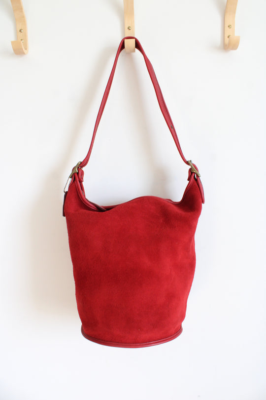 Vintage Coach Red Suede Berkeley Duffel Sac Bucket Bag