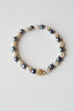 14K Yellow Gold Black & Ivory Pearl Bracelet