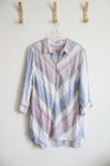 Chico's Blue Purple & White Chevron Linen Button Down Tunic Top | 3 (XL)
