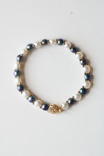 14K Yellow Gold Black & Ivory Pearl Bracelet