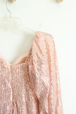 Light Pink Sequined Ruched Long Sleeved Mini Dress | S