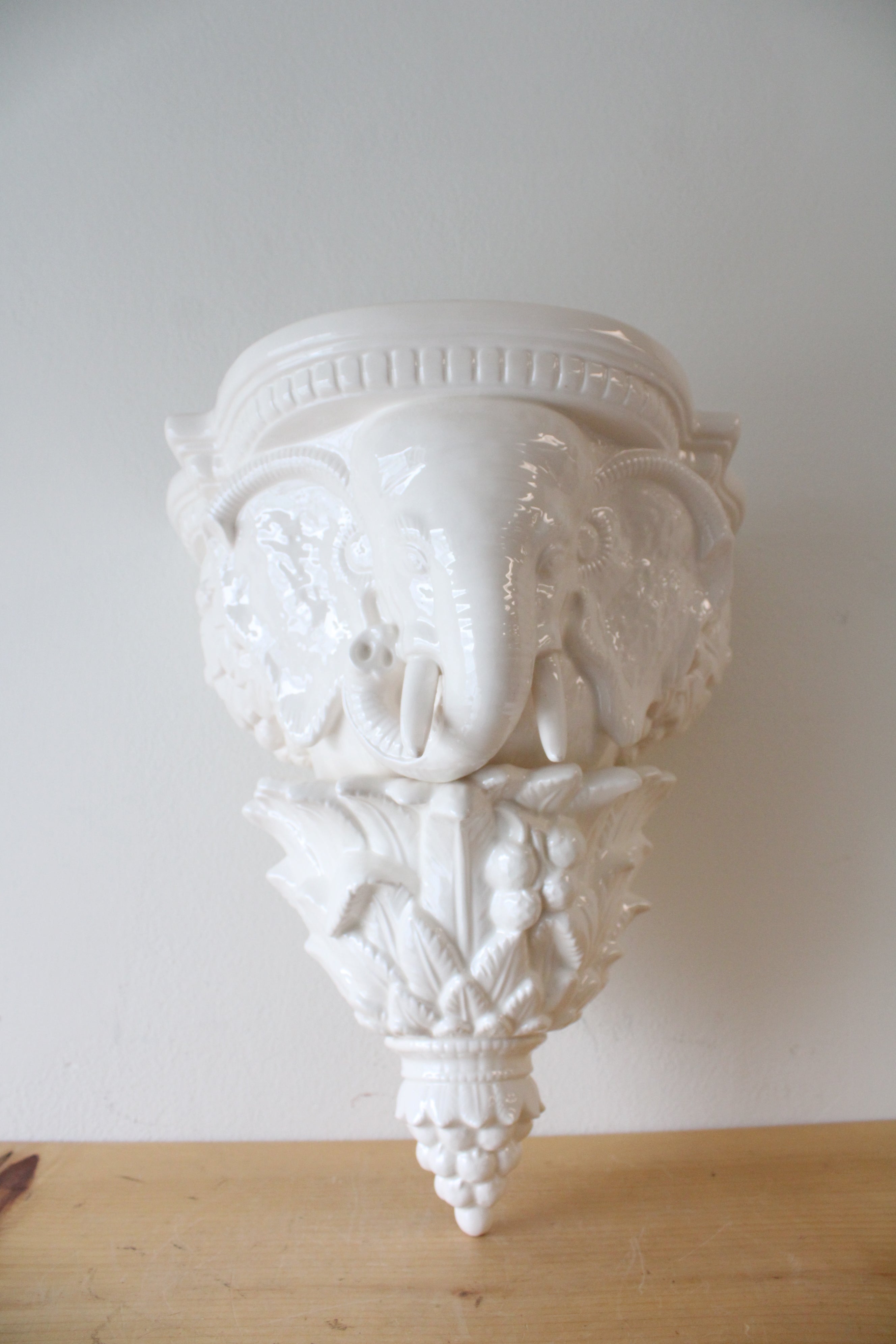 vintage ceramic hanging planter Vintage Fritz & Floyd White Ceramic Elephant Wall Hanging Planter – Jubilee Thrift
