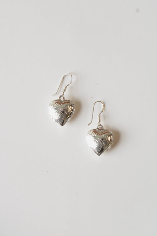 Sterling Silver Paisley Heart Locket Earrings