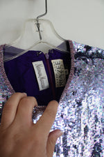 Vintage Naeem Khan Neiman Marcus Purple Sequined Silk Dress | 14