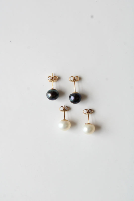 Black & Ivory Set Of Freshwater Pearl Stud Earrings