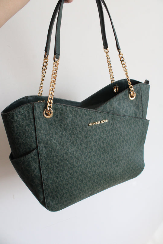 Michael Kors Jet Set Travel Green Large Chain Tote Bag
