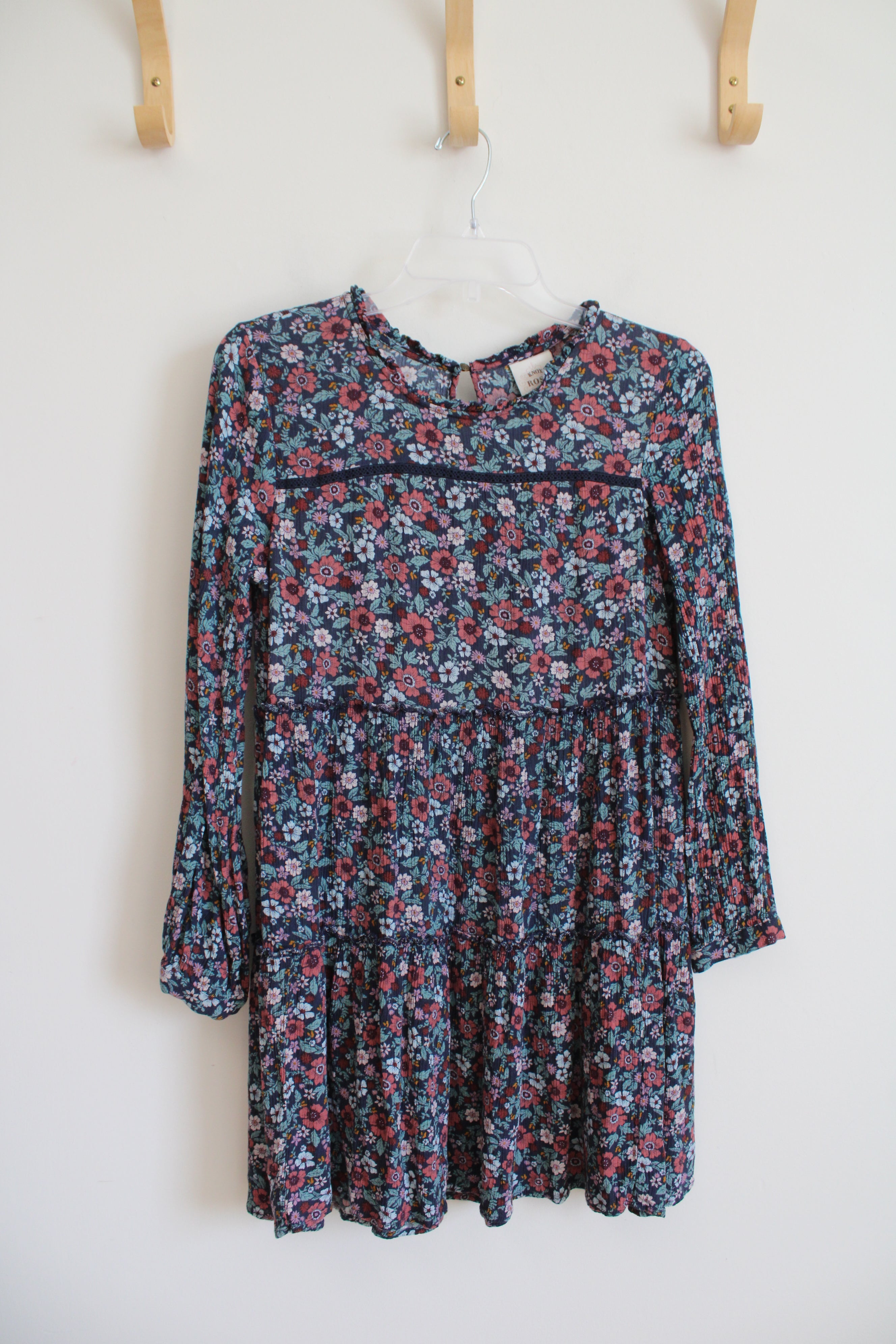 Knox Rose Blue & Pink Floral Long Sleeved Tiered Dress | XS
