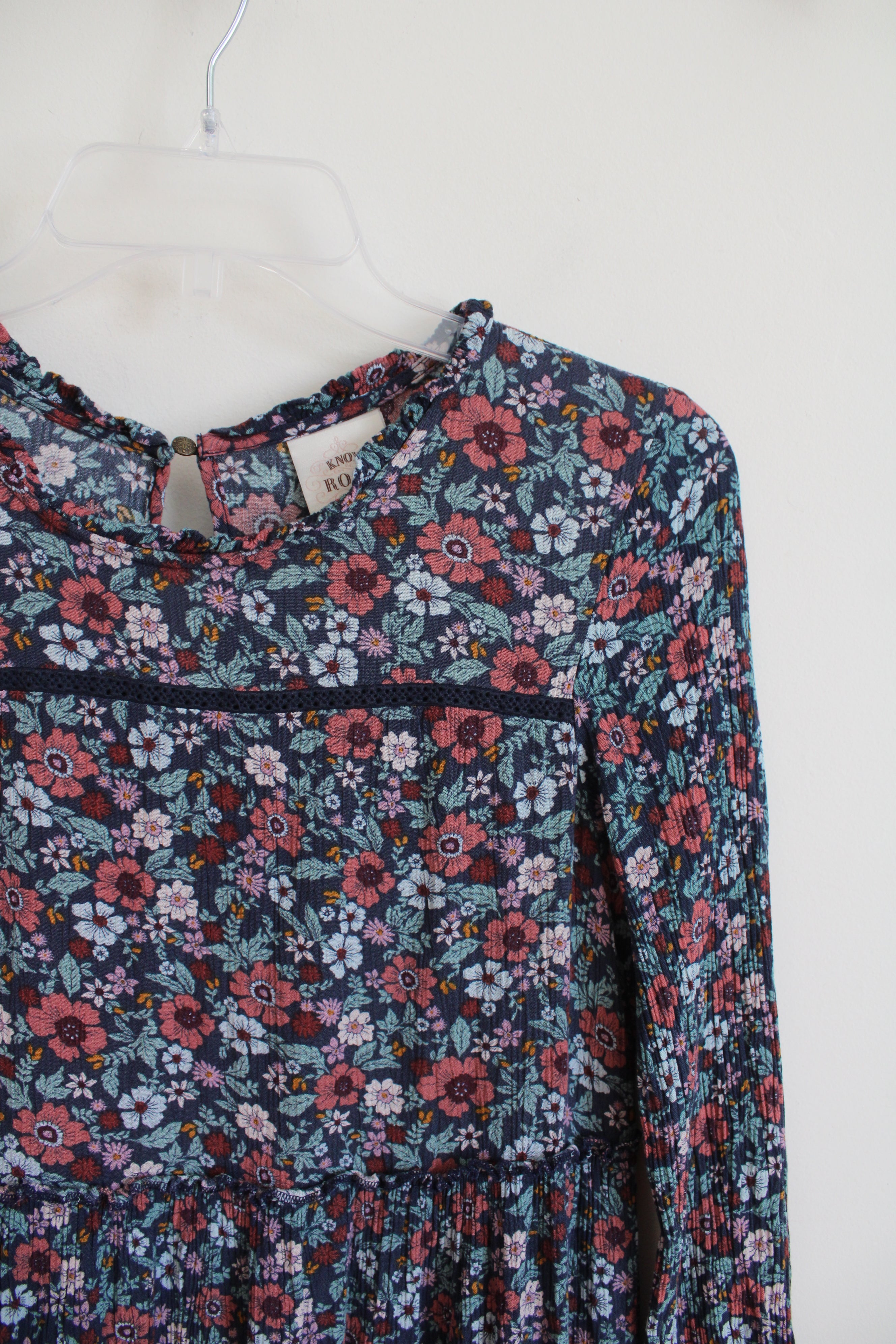 Knox Rose Blue & Pink Floral Long Sleeved Tiered Dress | XS