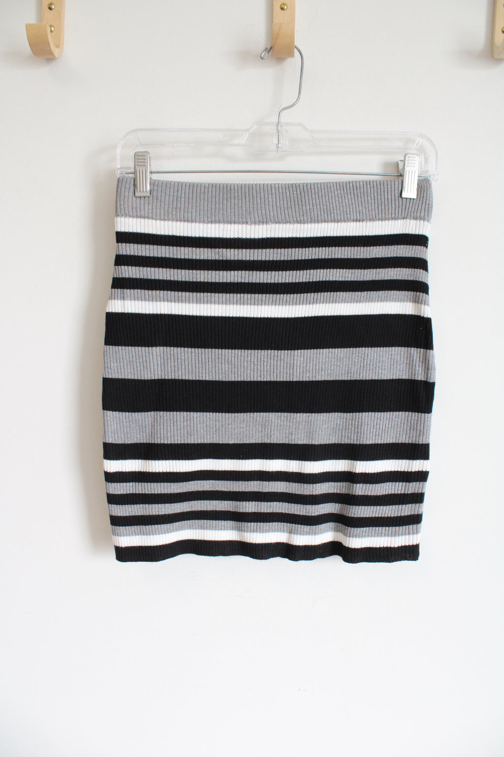 NEW Fashion Nova Gray Black Striped Knit Mini Skirt | L