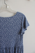 See You Monday Blue & White Floral Ribbed Dress | XL