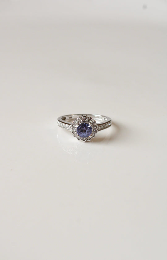14K White Gold Tanzanite Halo Ring | Size 7