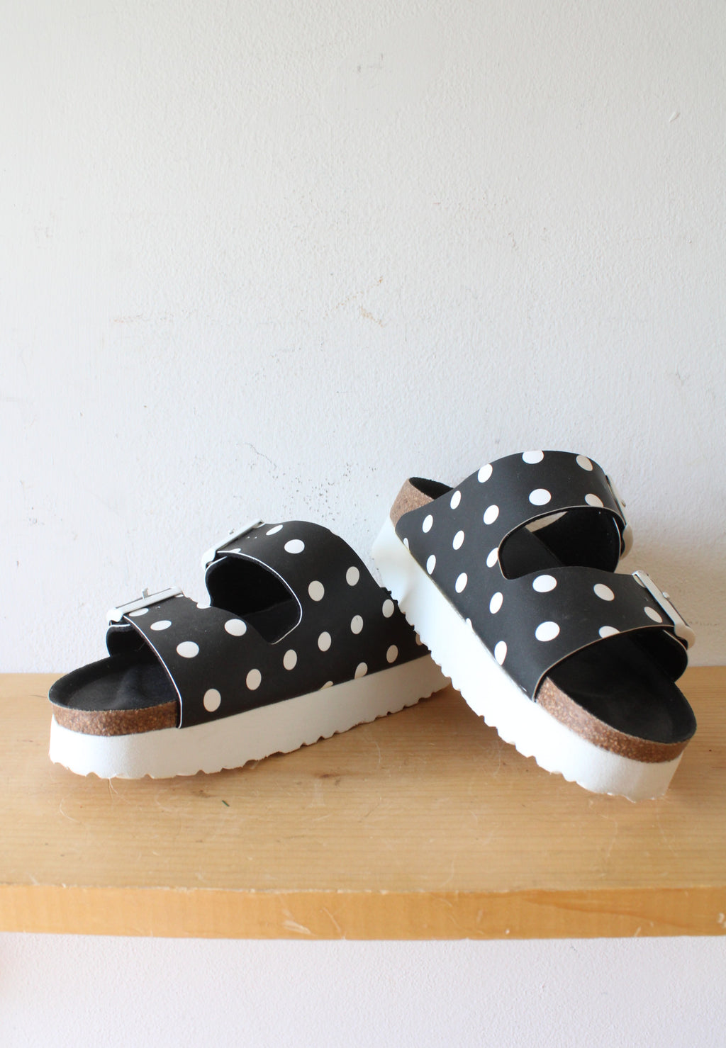 Birkenstock Papilliio Black & White Polka Dot Platform Sandals | Size 38