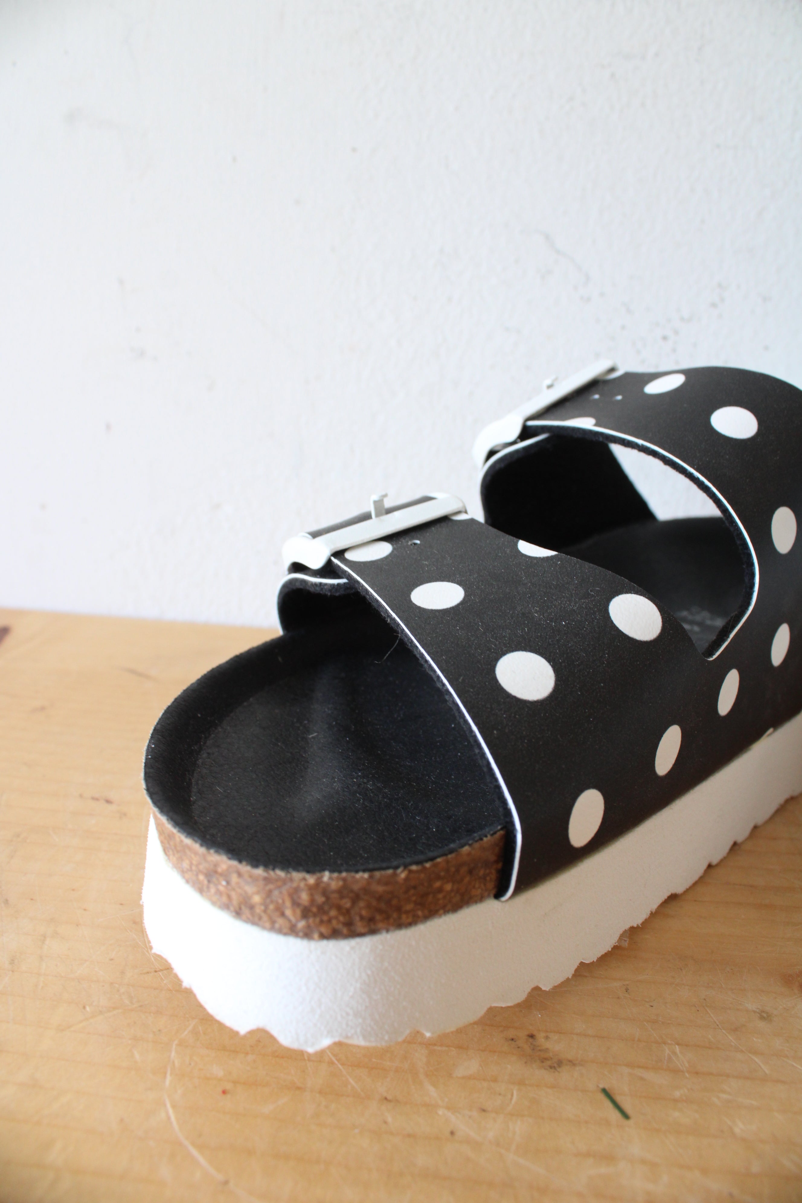 Birkenstock Papilliio Black & White Polka Dot Platform Sandals | Size 38