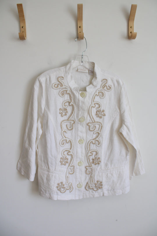 NEW Chico's Cream Beaded Linen Jacket | 1 (M)