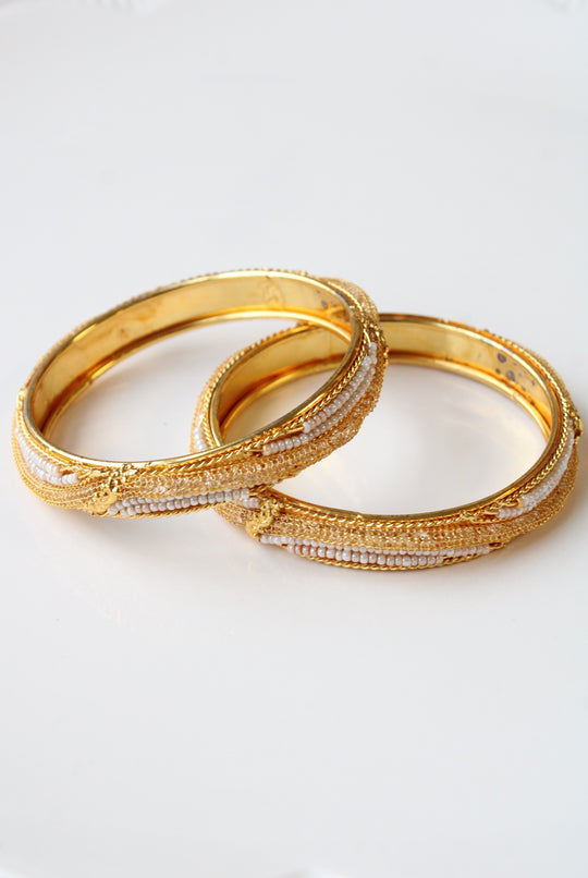 Gold Toned Beaded Bangle Bracelets
