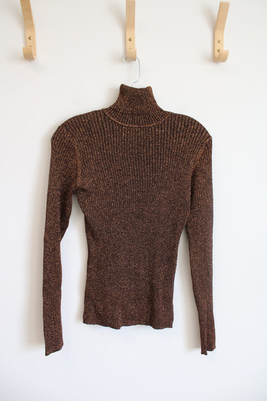 Joseph A. Brown Metallic Fitted Ribbed Turtleneck Shirt | L