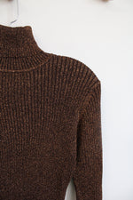Joseph A. Brown Metallic Fitted Ribbed Turtleneck Shirt | L