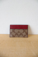 Coach Peyton Khaki & Red Signature Card Holder