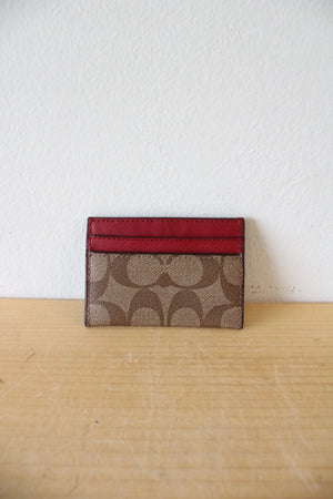 Coach Peyton Khaki & Red Signature Card Holder