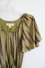 Michael Kors Green Brown Feather Satin Dress | XS