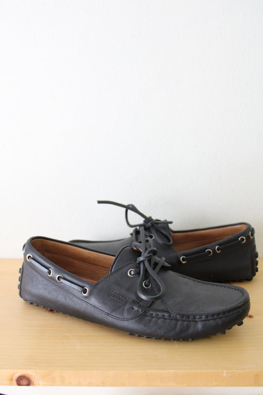 Gucci Black Leather Driver Shoe Loafer | Size 7