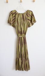 Michael Kors Green Brown Feather Satin Dress | XS
