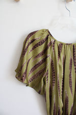 Michael Kors Green Brown Feather Satin Dress | XS