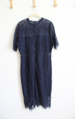Lulus Remarkable Sheer Navy Blue Lace Dress | XL