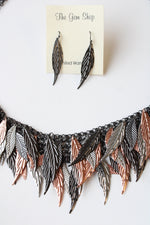 NEW The Gem Shop Mixed Metal Feather Necklace & Earring Set