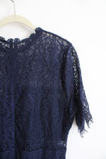 Lulus Remarkable Sheer Navy Blue Lace Dress | XL