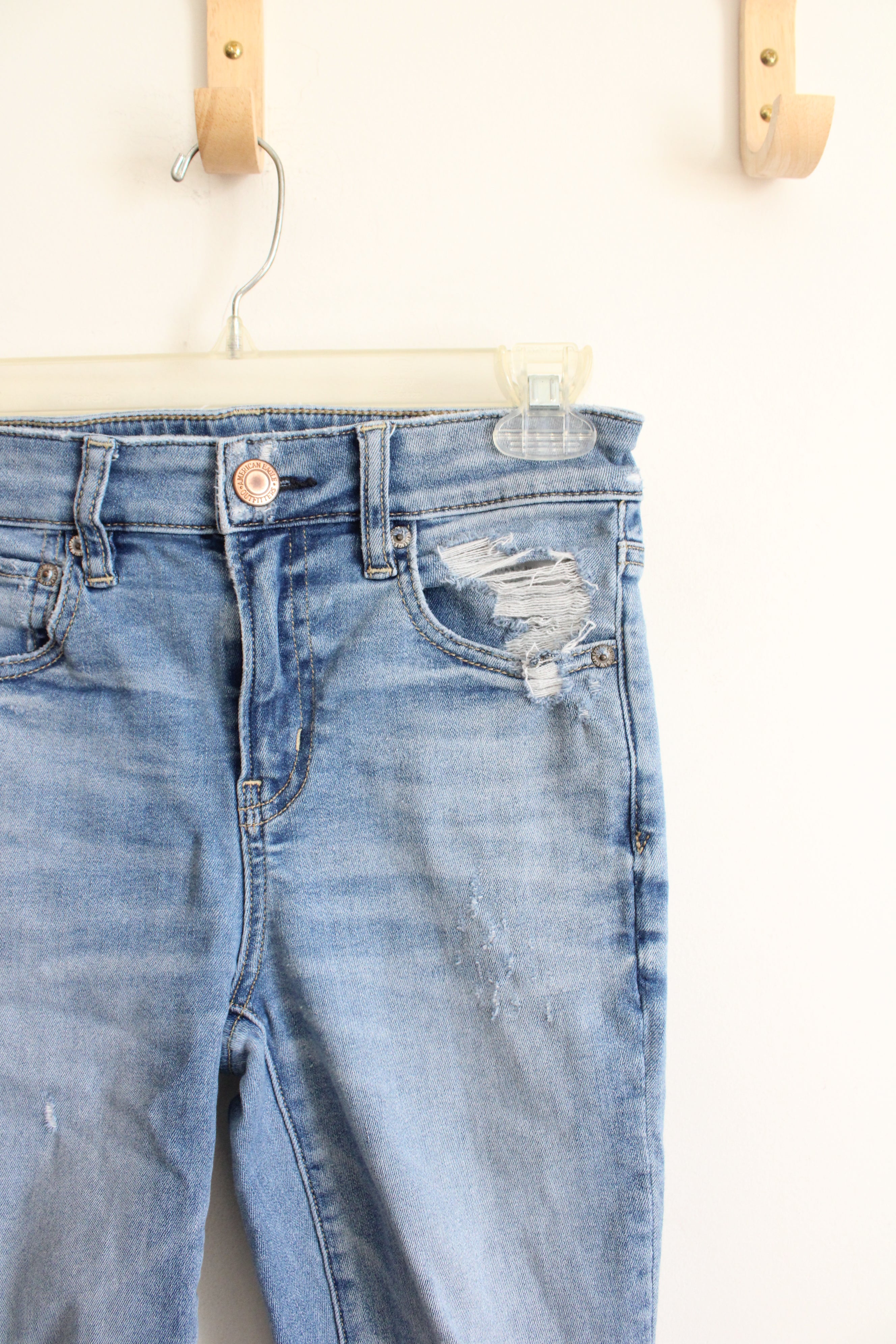 American Eagle Next Level Stretch High Rise Distressed Jeggings | 0