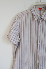 BOSS Hugo Boss Purple Green Striped Short Sleeved Button Down Shirt | XL