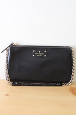 Kate Spade Black Leather Zip Chain Baguette Bag