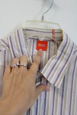 BOSS Hugo Boss Purple Green Striped Short Sleeved Button Down Shirt | XL