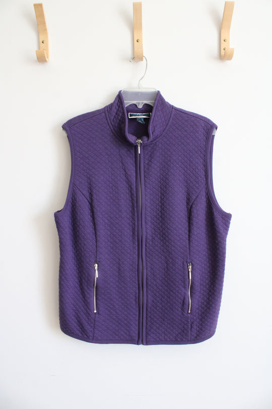 Karen Scott Sport Purple Quilted Full Zip Vest | 0X