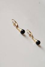 14K Yellow Gold Onyx Dangle Earrings