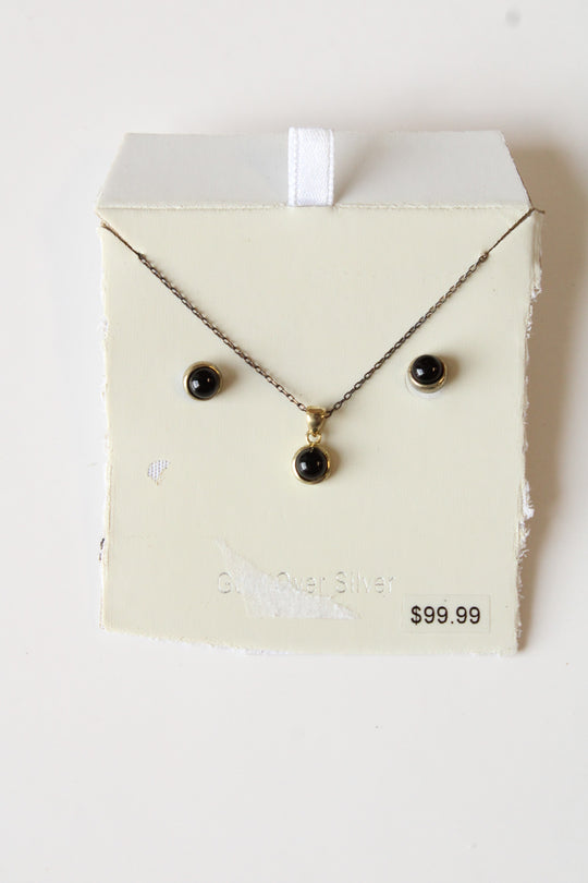 NEW Sterling Silver Onyx Earring & Necklace Set
